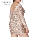 Long Sleeve Short Length Rose Gold Sequin Plus Size Bodycon Dress